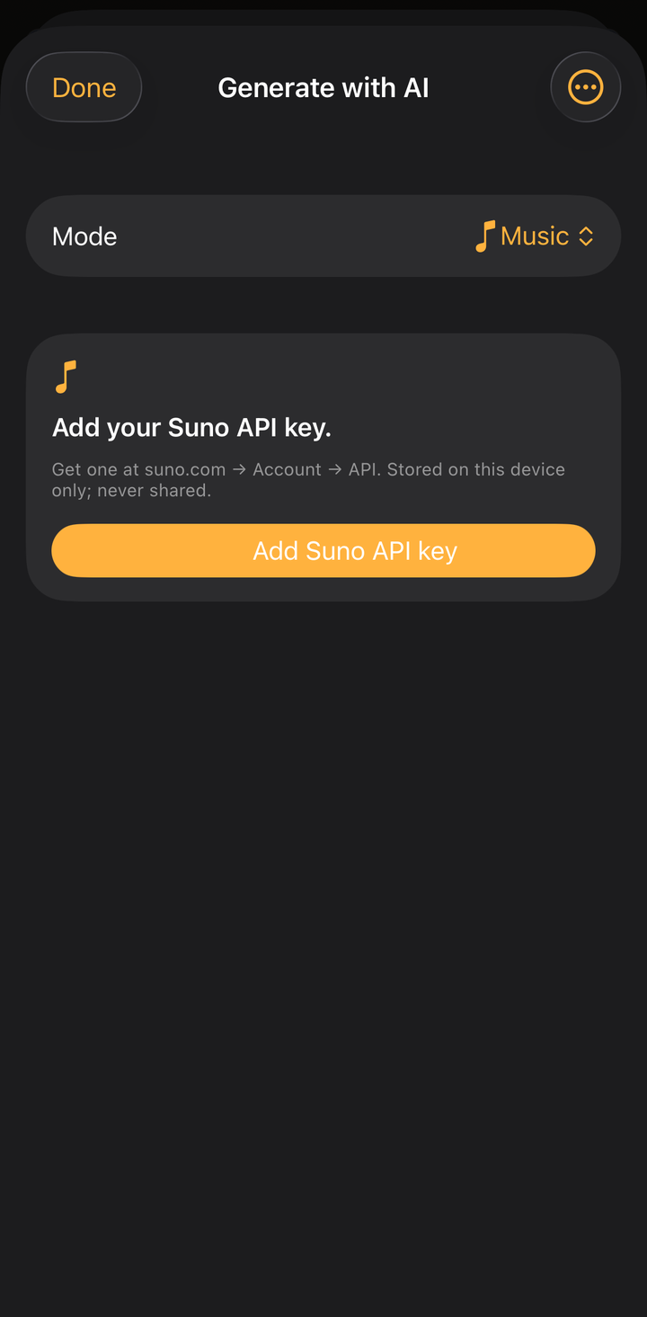 The Generate with AI screen