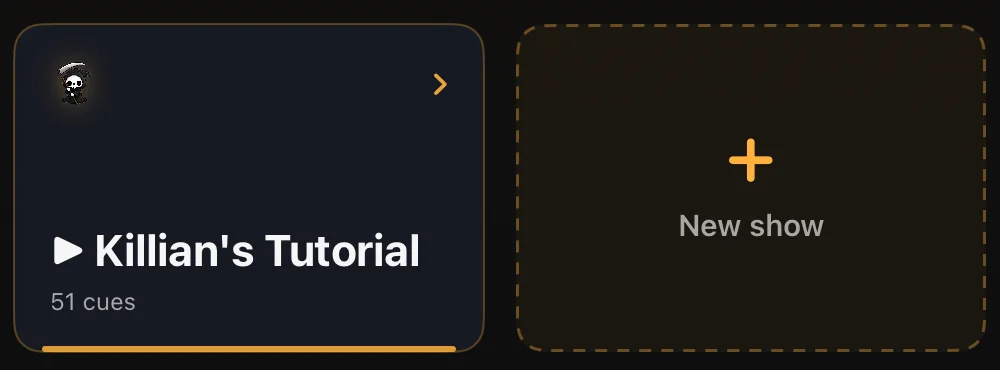 The Killian's Tutorial show card next to the New show card